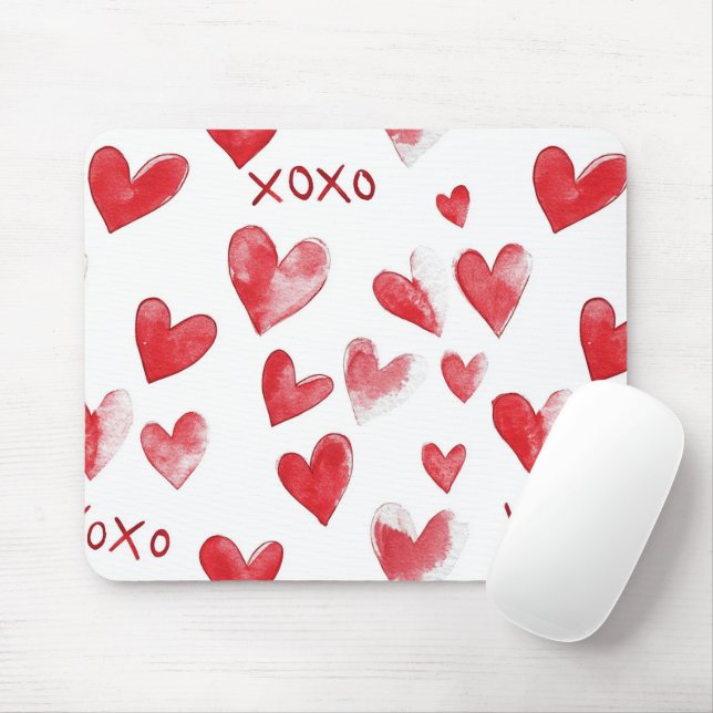 Red Hearts XOXO Mouse Pad (With Mouse)