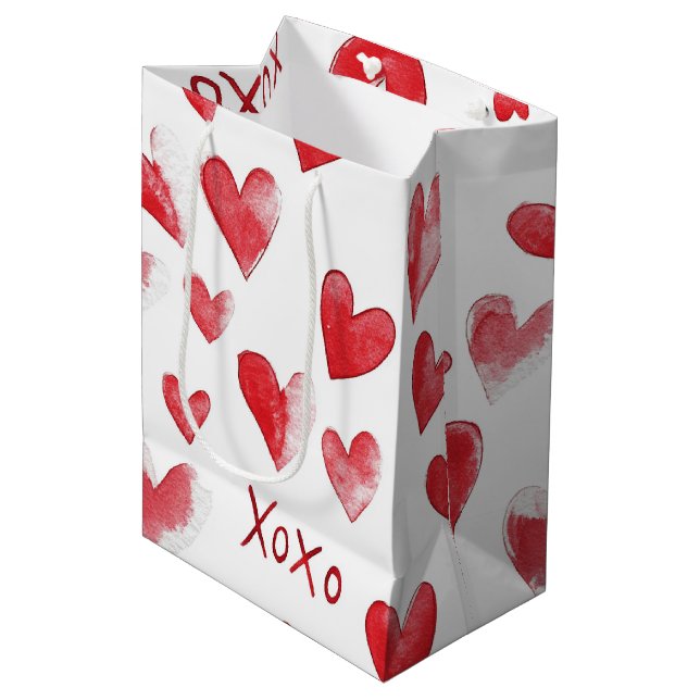 Red Hearts XOXO Valentine's Day Medium Gift Bag (Front Angled)