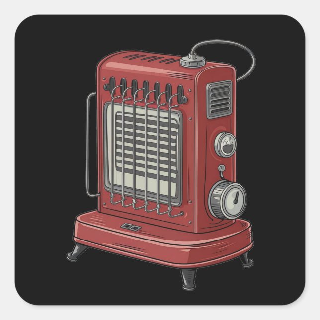 red heater vintage square sticker (Front)