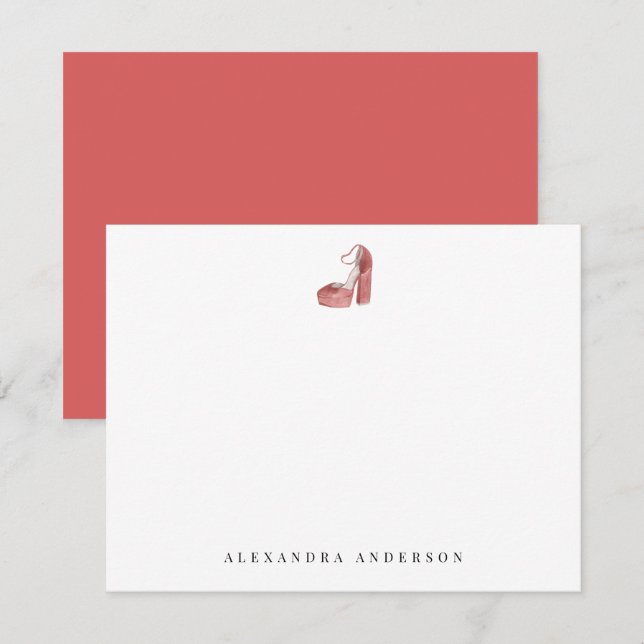 Red Heeled Sandal Personal Stationery Note Card (Front/Back)