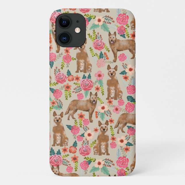 Red heeler cattle dog florals tan Case-Mate iPhone case (Back)