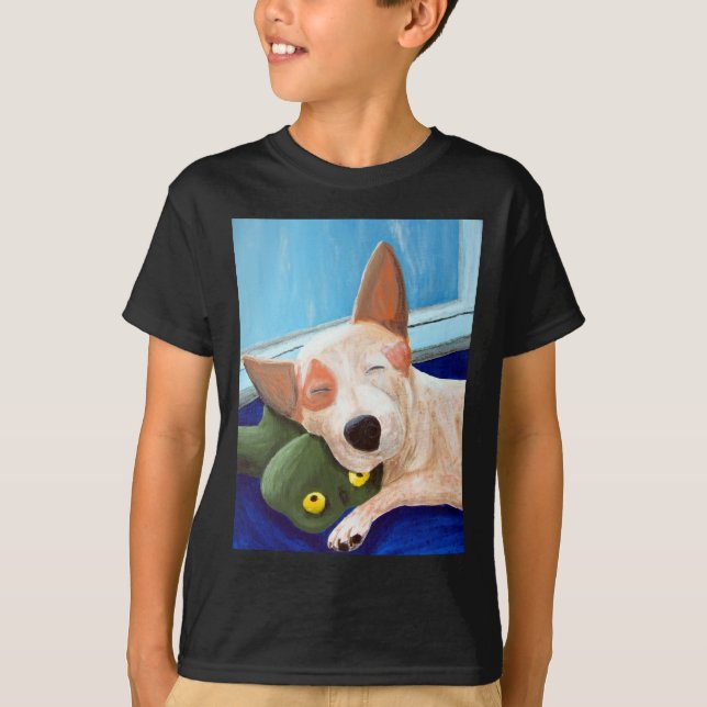 Red Heeler Cuddling Frog Painting T-Shirt (Front)
