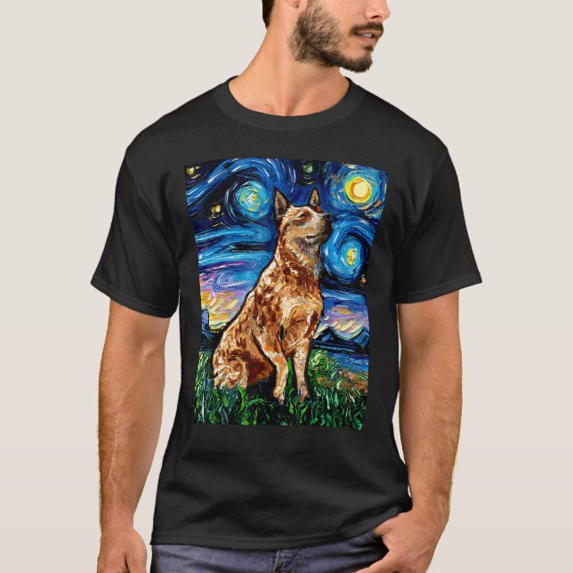 Red Heeler Starry Night Cattle Dog Colourful Art b T-Shirt (Front)
