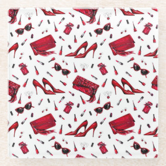 Red heels, fashion accessories pattern. glass coaster
