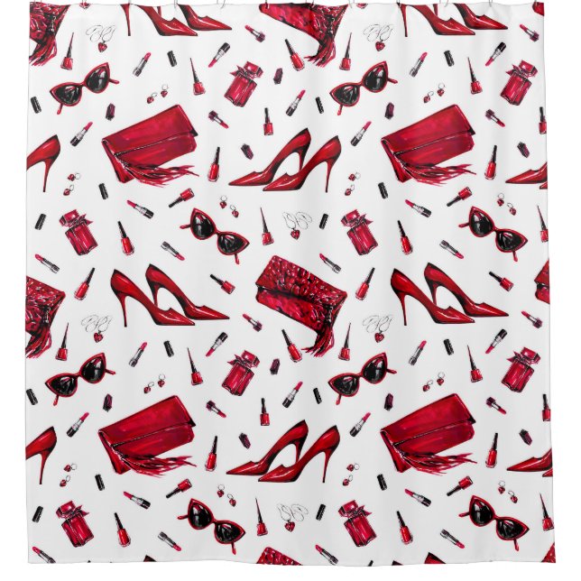 Red heels, fashion accessories pattern. shower curtain (Front)
