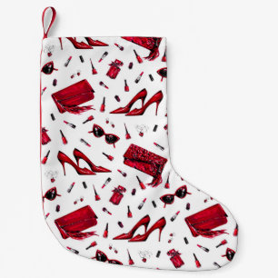 Red heels, fashion accessories pattern. small christmas stocking