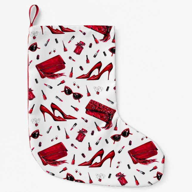 Red heels, fashion accessories pattern. small christmas stocking (Front)