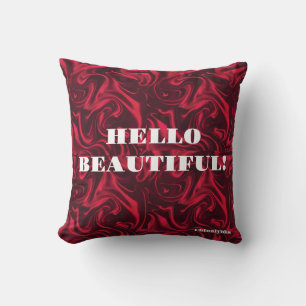 Red Hello Beautiful Throw Pillow