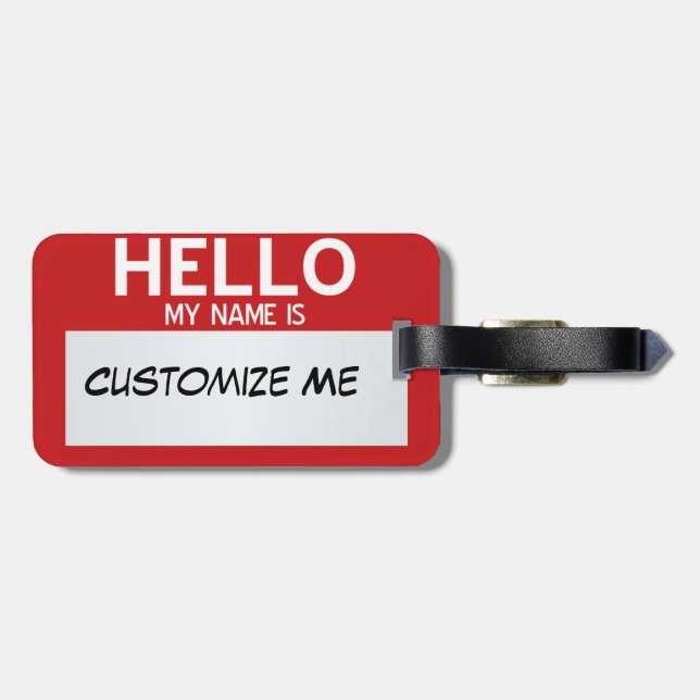 Red Hello My Name Is ... Customisable Luggage Tag (Back Horizontal)