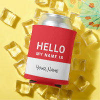 Red Hello my name is | Personalized can cooler