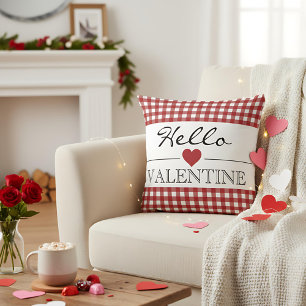 Red Hello Valentine Plaid Gingham Cushion
