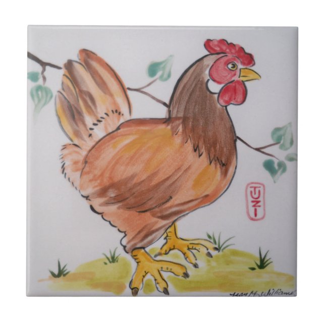 Red Hen Chicken Cute Country Style Animal Farm Tile (Front)