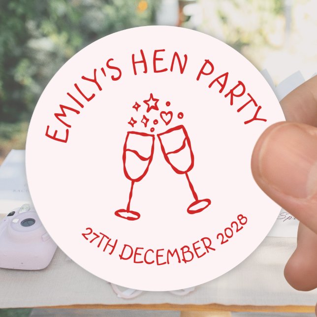 Red Hen Party Bachelorette Toast Classic Round Sticker (Creator Uploaded)