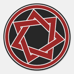 Red Heptagram on Black Classic Round Sticker