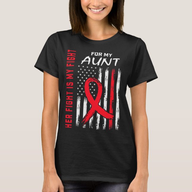 Red Her Fight Aunt Heart Disease Awareness Usa Fla T-Shirt (Front)