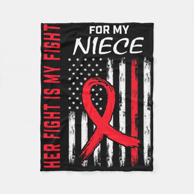 Red Her Fight Niece Heart Disease Awareness Us Fla Fleece Blanket (Front)