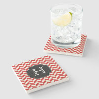 Red Herringbone Chevron Pattern with Monogram