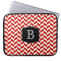 Red Herringbone Chevrons Pattern with Monogram