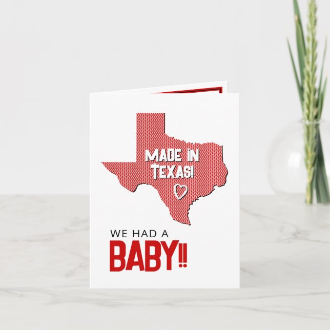 Red Herringbone Made in Texas Photo Baby Announcement (Front)
