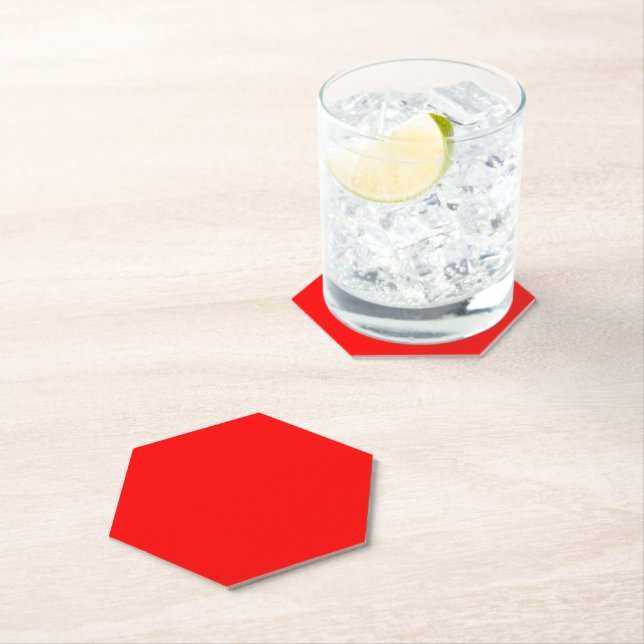 Red Hexagon Paper Coaster (Insitu)