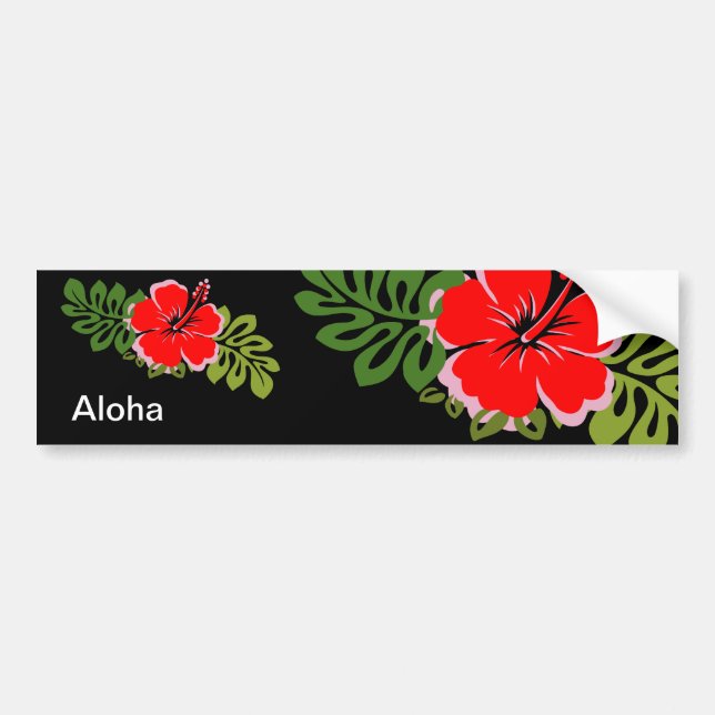 Red Hibiscus and Leaves Bumper Sticker (Front)
