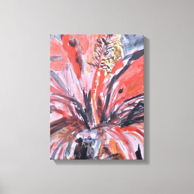 Red Hibiscus Blossom Expressionist Canvas Print (Front)