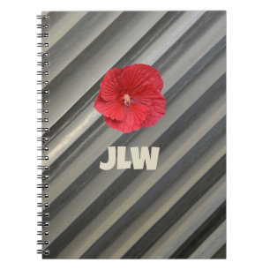 Red Hibiscus Bold Modern Striped Smokey Grey Notebook