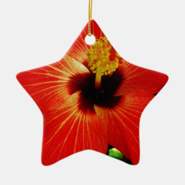Red Hibiscus Ceramic Tree Decoration (Front)