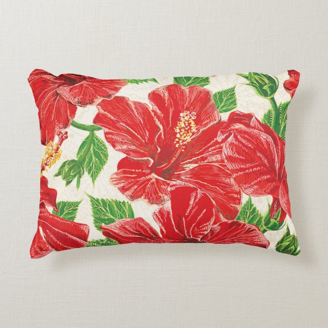 Red Hibiscus Decorative Cushion (Front)