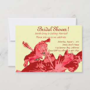 Red hibiscus exotic floral bridal shower invitation