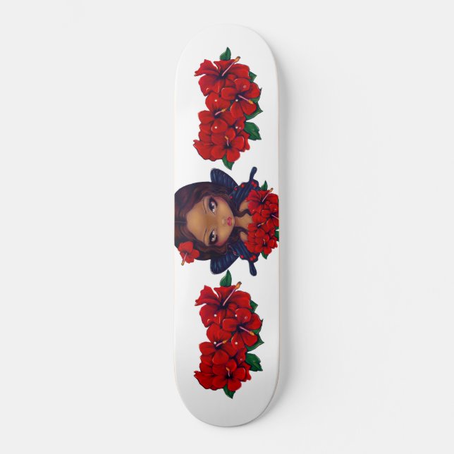 Red Hibiscus Fairy Skateboard (Front)