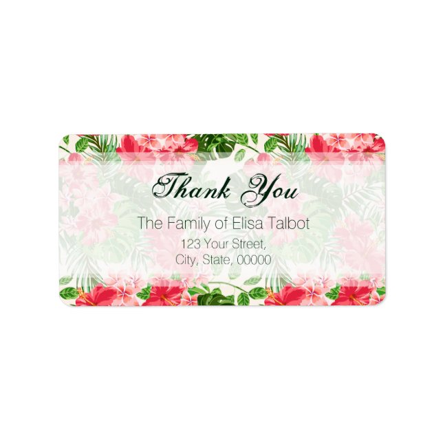 Red Hibiscus Family Thank you Address Label (Front)