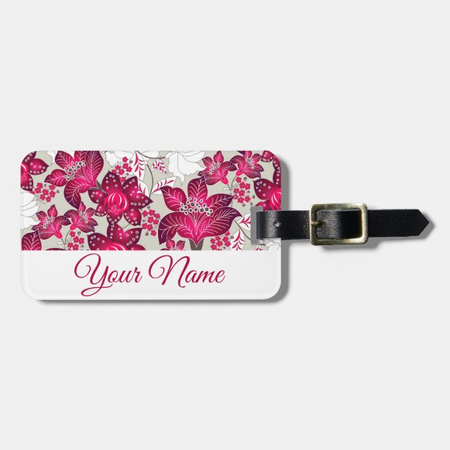 Red hibiscus floral luggage tag (Front Horizontal)
