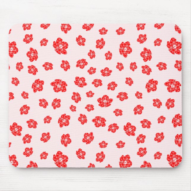 Red Hibiscus Floral Mouse Pad (Front)