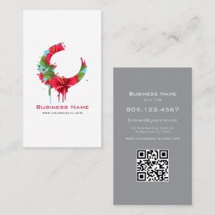 Red Hibiscus Floral Paint Swirl Design • Custom Business Card