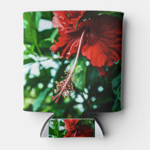 Red Hibiscus Flower Can Cooler