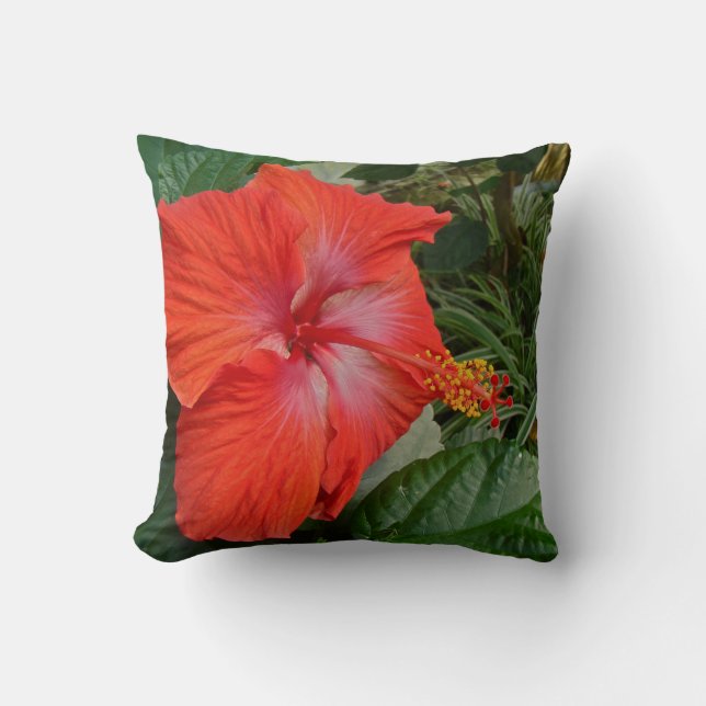 Red Hibiscus Flower Cushion (Front)