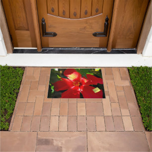 Red Hibiscus Flower in Sunlight Doormat