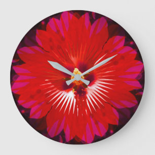Red Hibiscus Flower Kaleidoscope, Large Clock