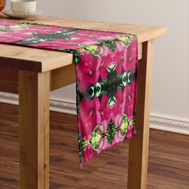 Red Hibiscus Flower Pair Abstract Pattern  Short Table Runner (In Situ)