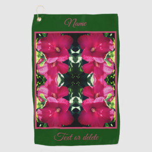 Red Hibiscus Flower Pair Abstract Personalised Golf Towel