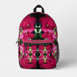 Red Hibiscus Flower Pair Abstract Personalised Printed Backpack