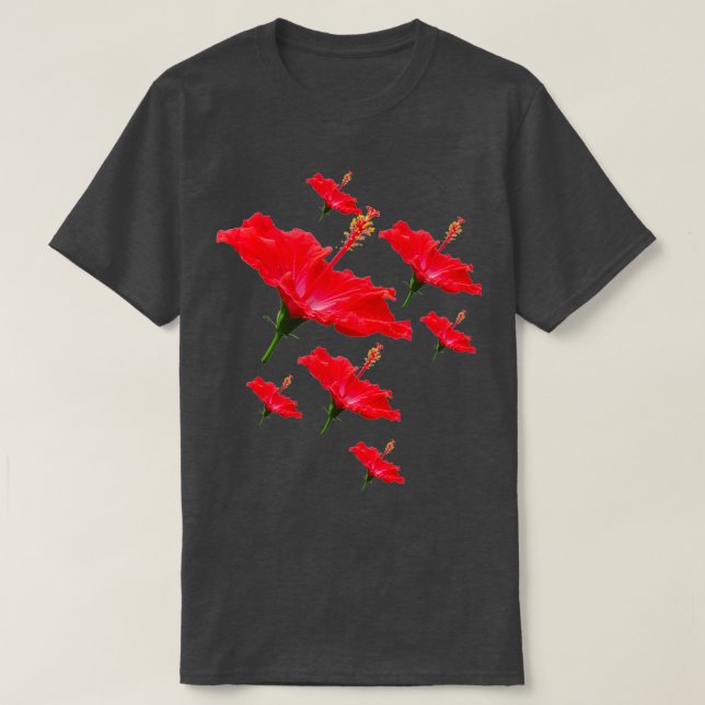 Red Hibiscus Flower Pattern T-Shirt (Design Front)