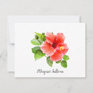 Red Hibiscus Flower Personalized Note Cards