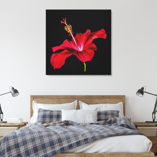 Red Hibiscus Flower Side View Canvas Print (Insitu(Bedroom))