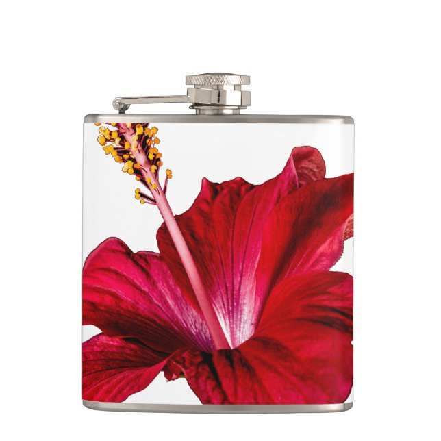 Red Hibiscus Flower Side View Hip Flask (Front)