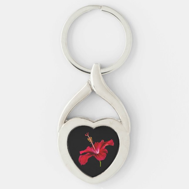 Red Hibiscus Flower Side View Key Ring (Front)