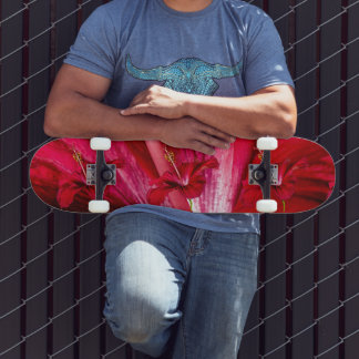 Red Hibiscus Flower Side View Skateboard