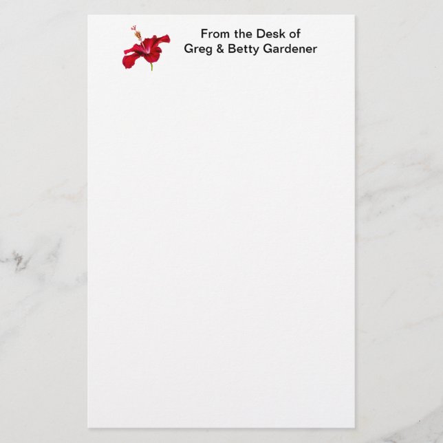 Red Hibiscus Flower Side View Stationery (Front)