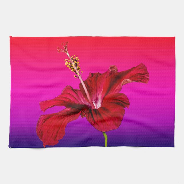 Red Hibiscus Flower Side View Tea Towel (Horizontal)